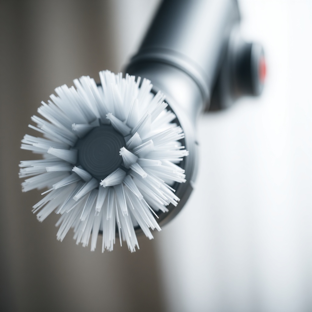 청소기 브러시 헤드의 미세한 솔 구조를 근접 촬영한 사진
